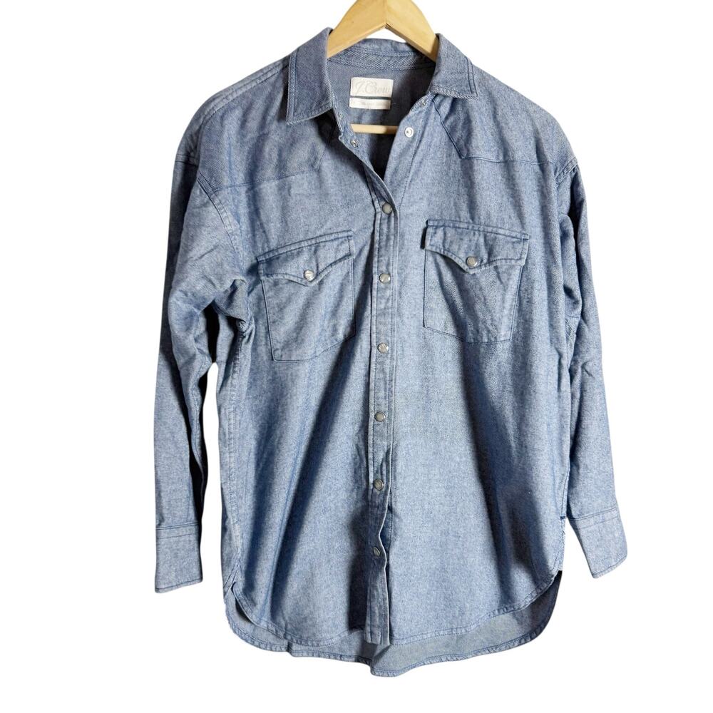 J.Crew Relaxed Fit Indigo Blue Chambray Flannel Button Up Shirt Women’s Size 4